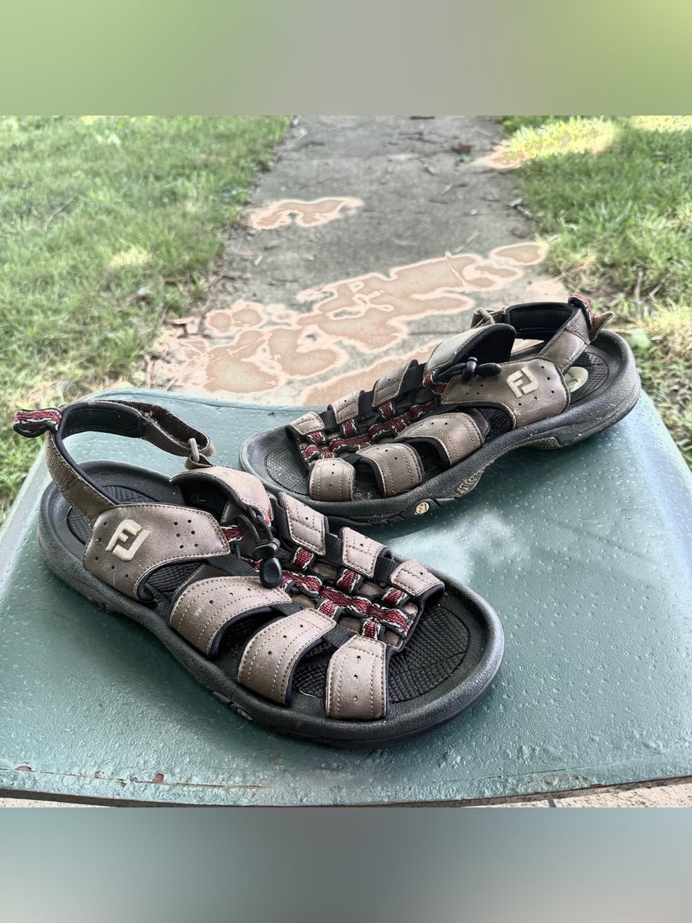 FootJoy Golf Sandal Shoes Mens 12M Brown Leather Spiked Sole 45434 Cleats